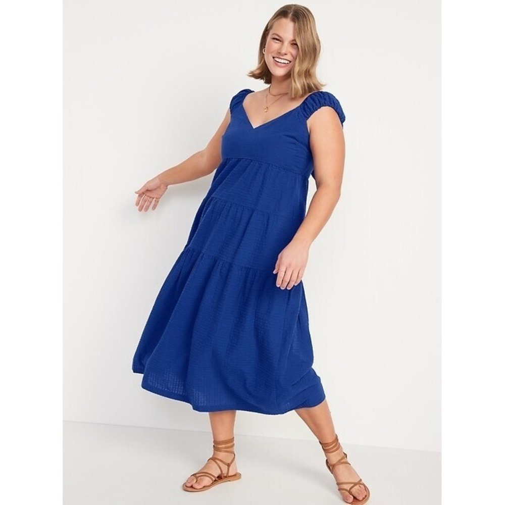 Old Navy Tiered Cottagecore Prairie Farmhouse Peasant Smocked Midi Dress Sz 4X